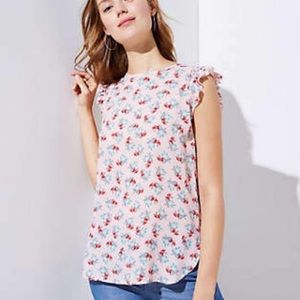 Loft flowy flutter sleeve pink flower shell XL